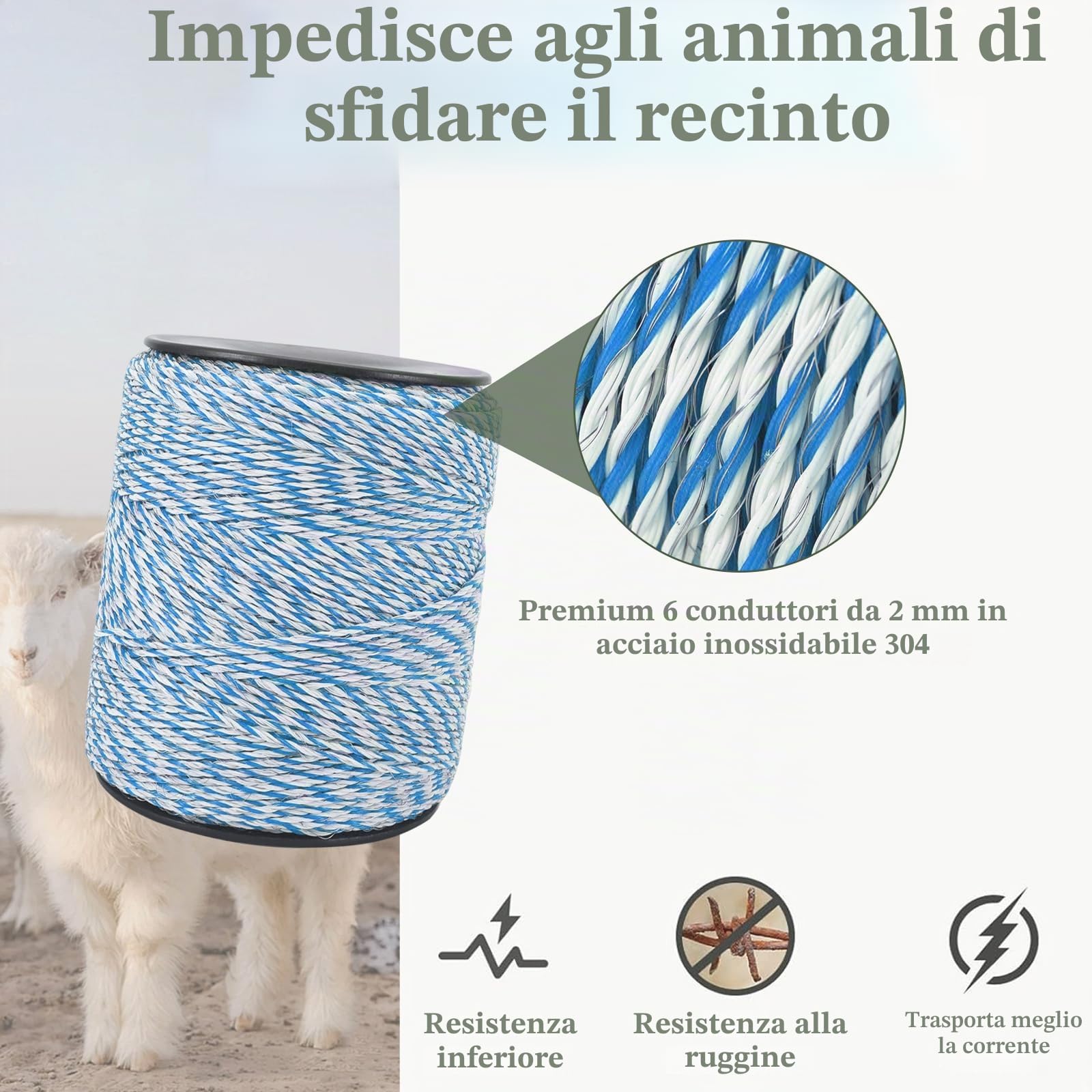 mumisuto Filo Per Recinto Elettrico 500/1000 Metri Con 6/9 Fili Conduttori, Filo Conduttore Tondo Per Recinti Elettrici Recinzioni Elettriche Per Animali Cinghiali Mucche Cavalli (Blu, 500M)