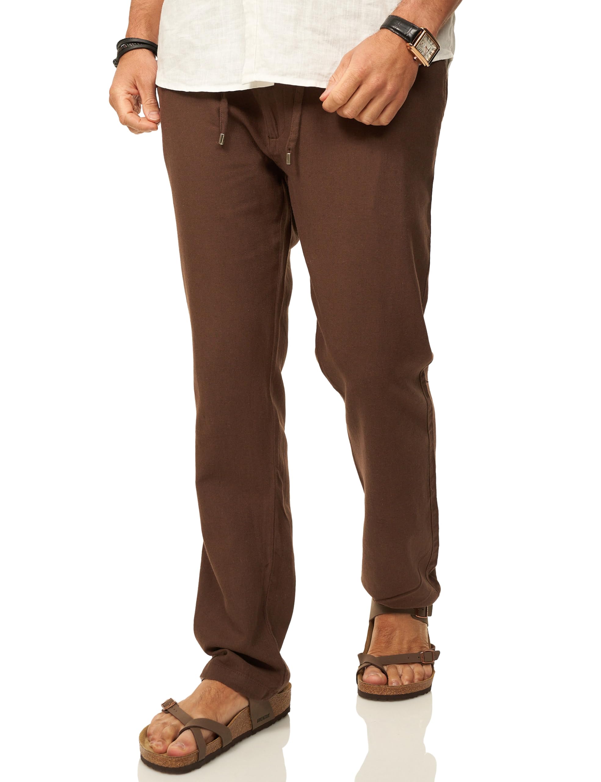behype. Pantaloni da uomo in lino in stile chino, con elastico in vita e cordino, come pantaloni in tessuto traspirante, pantaloni chino estivi da uomo