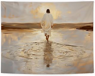 LUVADIAN Christian Tapestry, Jesus Walking on Water Tapestry Wall Hanging, Catholic Christian Wall Art Blanket for Home Bedroom Living Room Church Decor, Bible Verse Tapestrys, 50x60 Inch