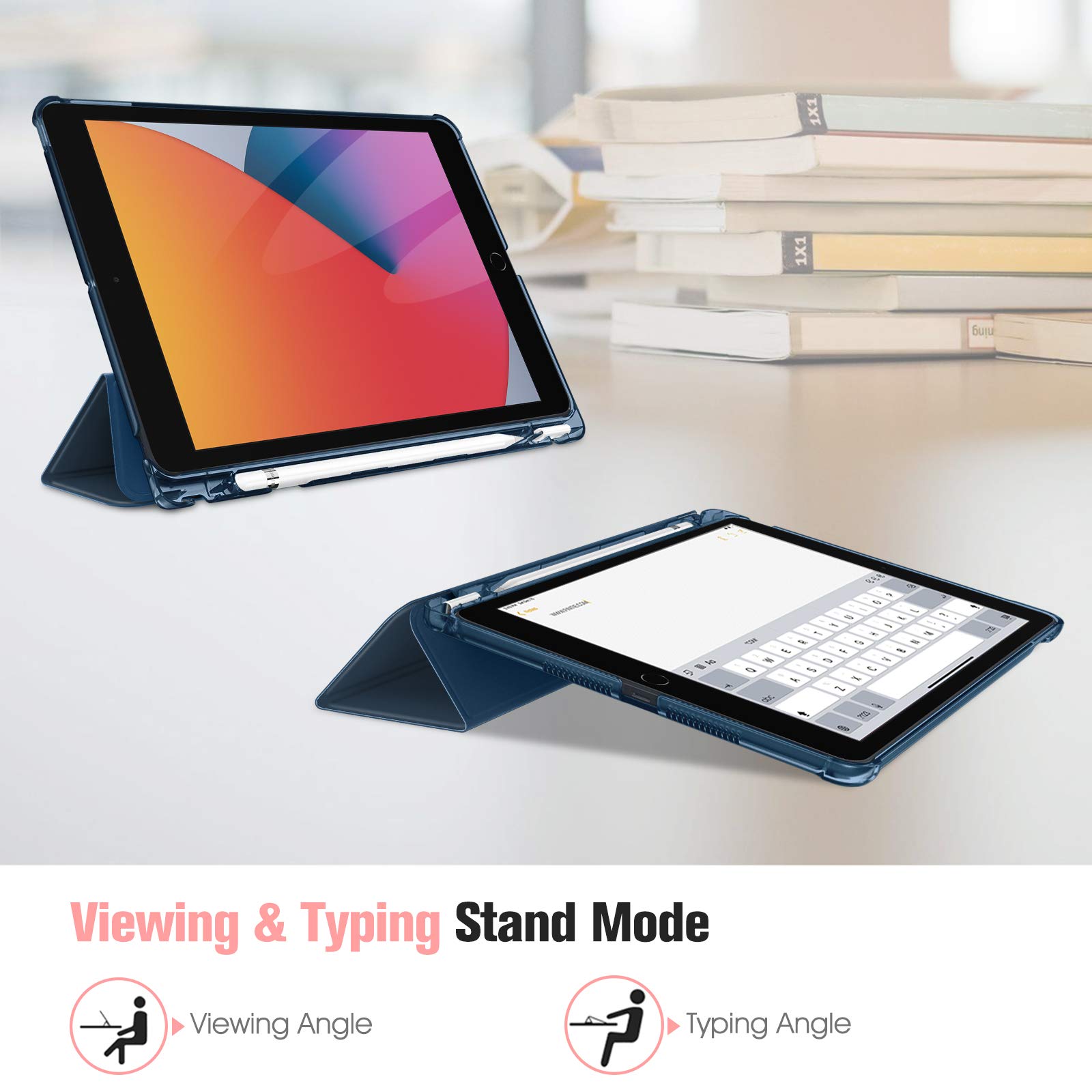 FINTIE Custodia per iPad 10.2 Pollici 9a / 8a / 7a Generazione (2021 2020 2019) con Built-in Pencil Holder - Sottile Leggero Semi-Trasparente Cover Case con Auto Sveglia/Sonno, Blu Scuro