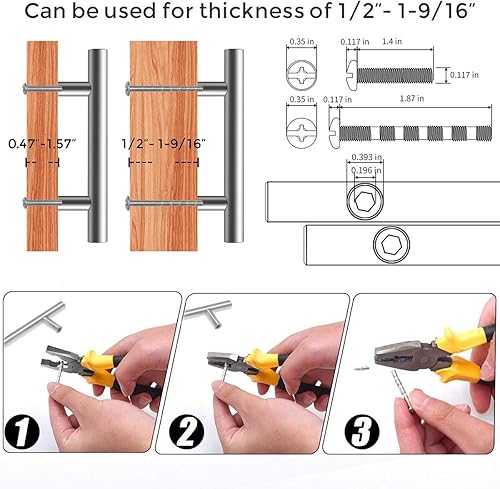 Miniatura 4 de Tiradores de acero niquelado inoxidable y cepillado para armarios, cajones de cocina, 5 pulgadas (12.7 cm) de largo, abertura central de 3 pulgadas