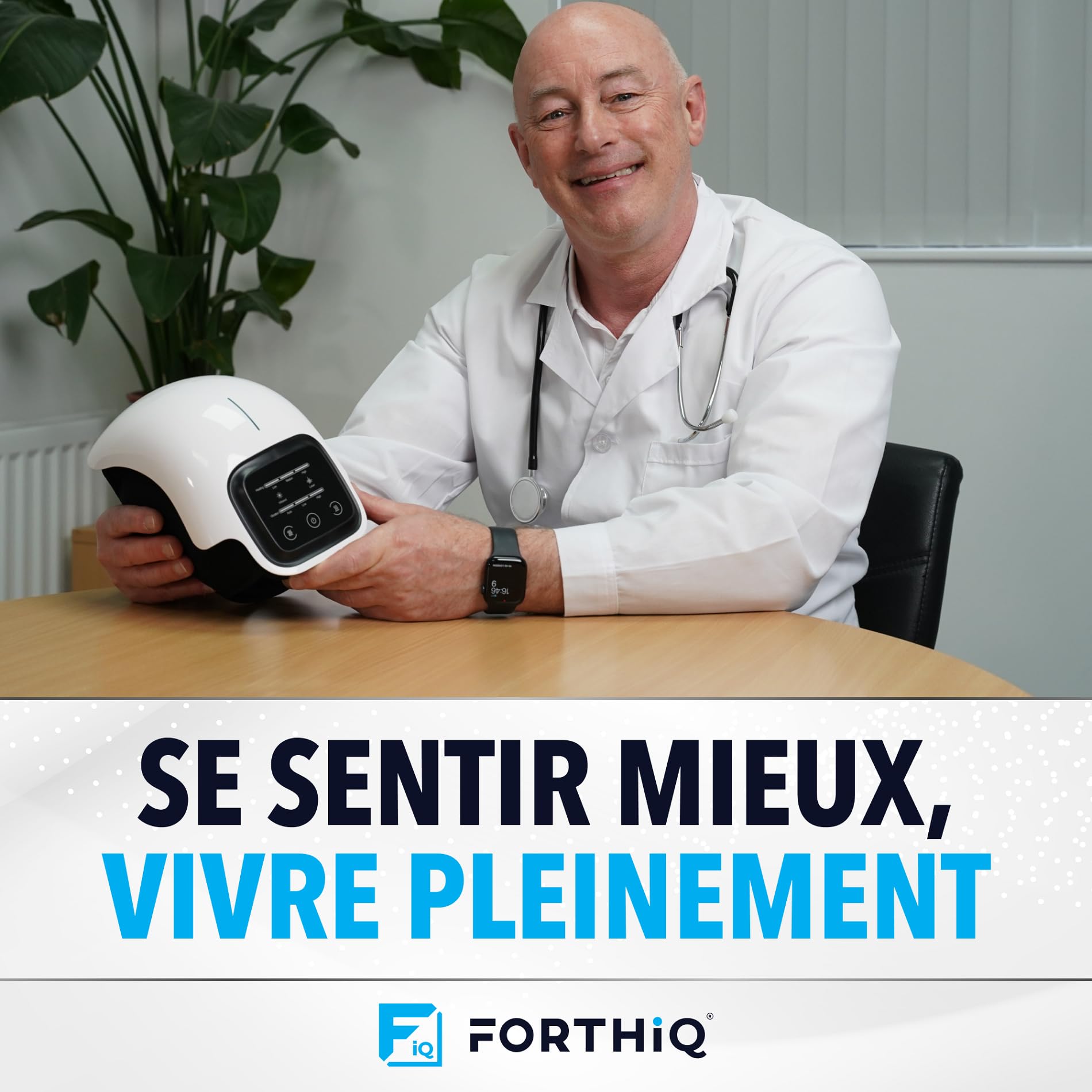 FORTHiQ Masseur de Genou Sans Fil, Soulage la Douleur Articulaire par Chaleur Infrarouge, Thérapie Laser et Vibratoire pour l'Arthrite, Gonflement, Tension, Étirement Ligamentaire, Blessure Musculaire