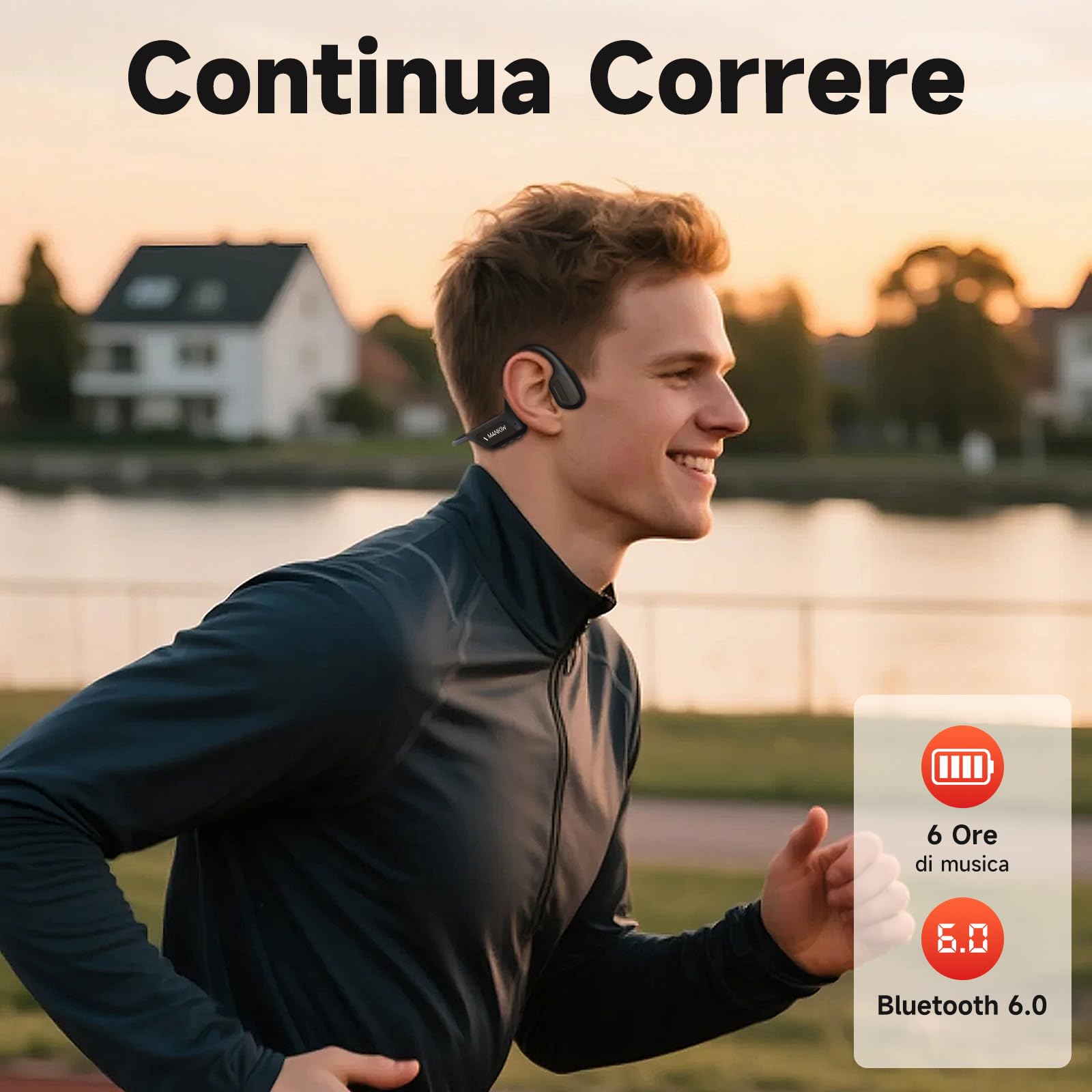 MANKIW Cuffie Conduzione Ossea, IP68 Cuffie Open Ear Bluetooth 6.0, Auricolari Conduzione Ossea per Fitness, Corsa, Auto, Escursionismo