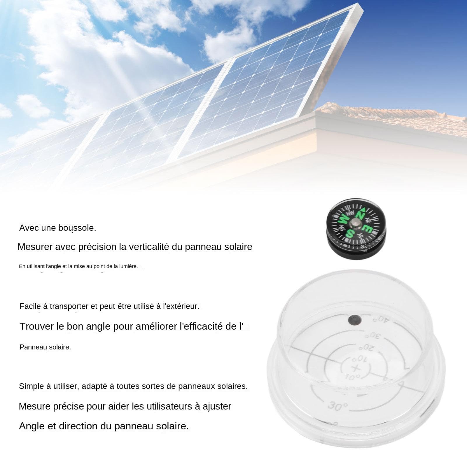 Guida ad angolo solare, inseguitore di pannelli solari | Guida alla ricerca di angolo solare impermeabile con bussola | Tracker solare per pannelli solari, per pannelli solari portatili