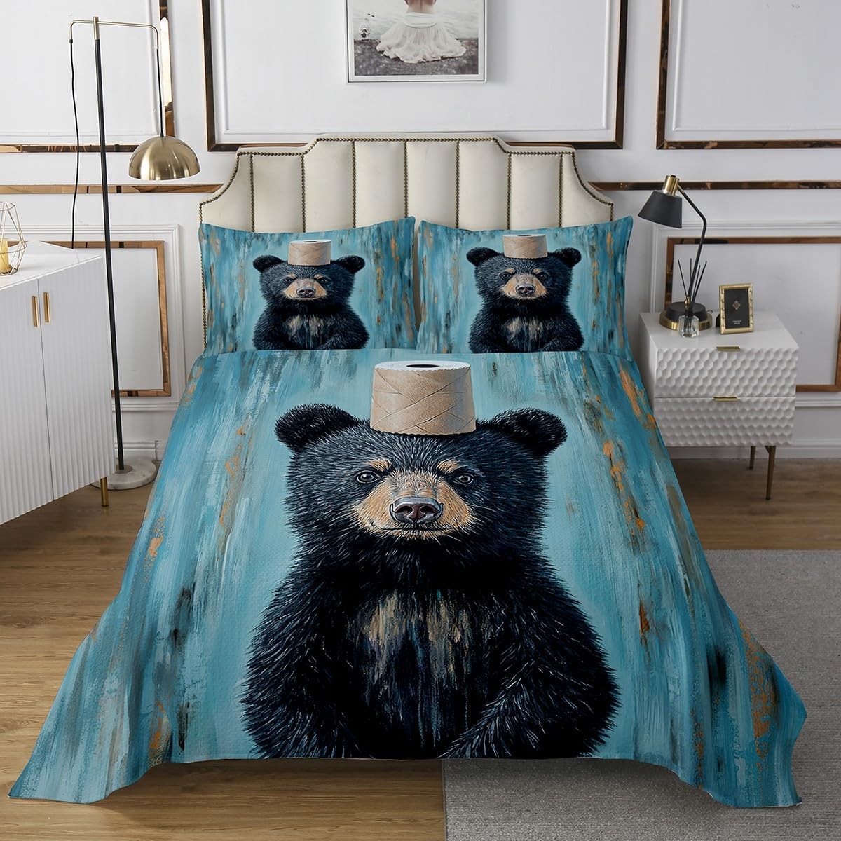 Erosebridal Rustic Bear Bedspread Set King Woodland Animals Coverlet Set for Kids Adult | Cabin Lodge Decor Daisy Wildflowers Cottagecore Bedding Set Nature Mountain Trees Hunting Theme Bed Set