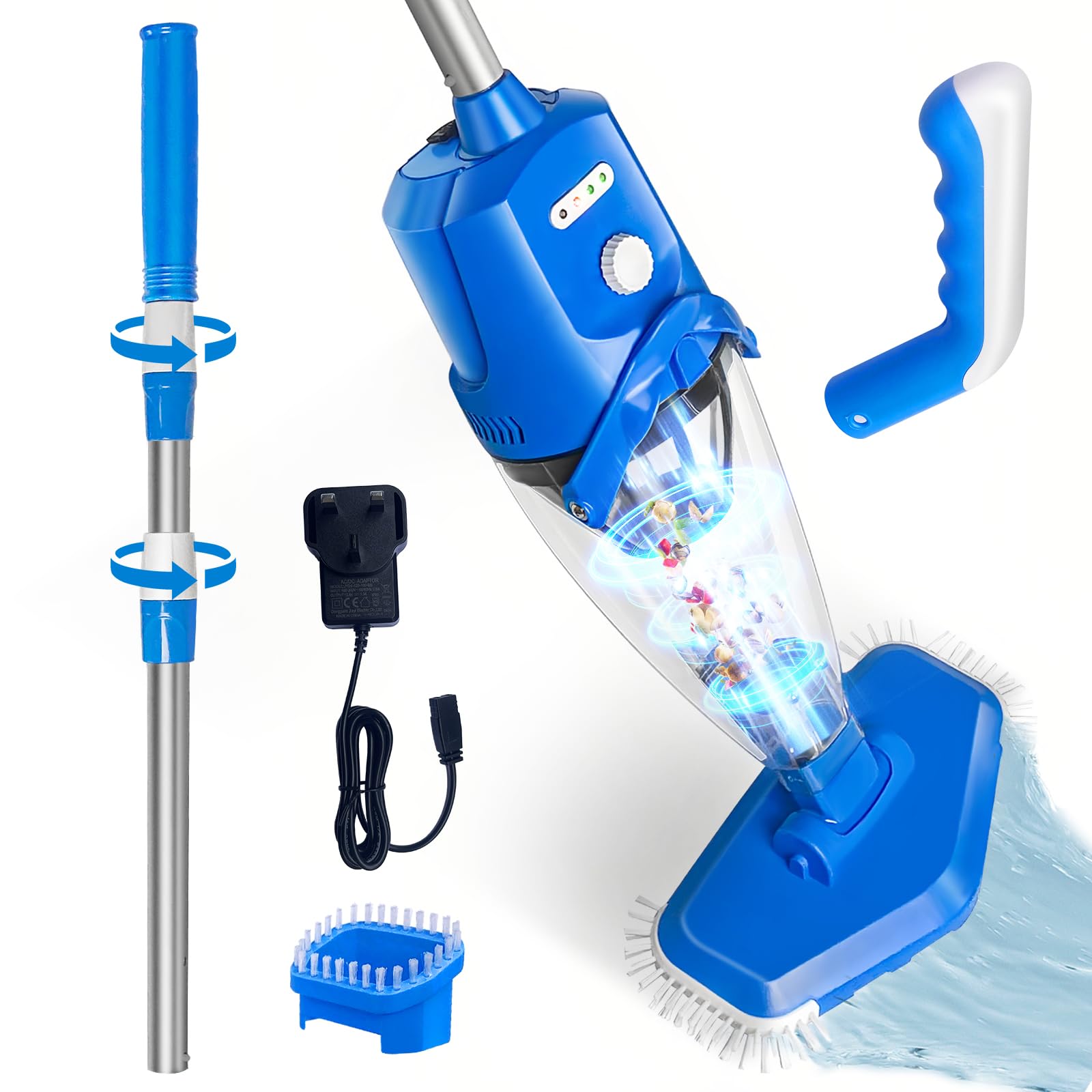 PoolyPoly Pool Vacuum Cleaner with Stronger Suction, Wireless Rechargeable Pool Cleaner, 1.8 Liters Filter, Handheld Vacuum Cleaner for Small Pools, Spas, Hot Tubs, Blue