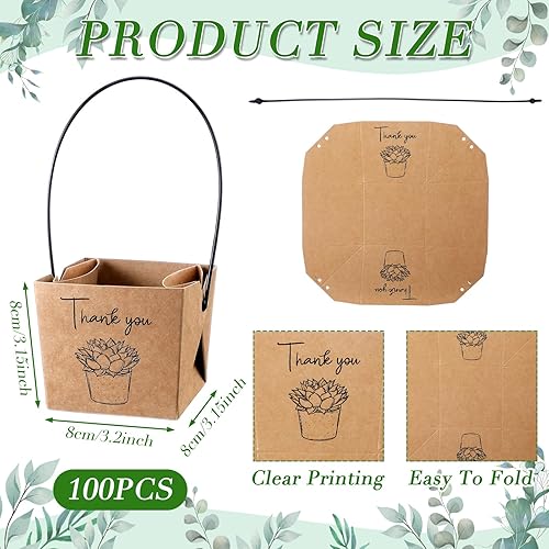Miniatura 2 de 100 envolturas de agradecimiento para suculentas con asas de plástico de 3.2 x 3.2 x 3.2 pulgadas, bolsas de regalo para suculentas, regalos de