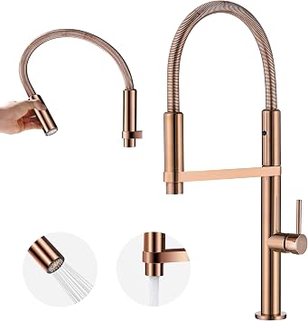Magnetic Docking Kitchen Faucet with Pull Down Sprayer, Dual-Function Spray and 360 Degree Swivel, Commercial Spring Kitchen Faucet, Rose Gold