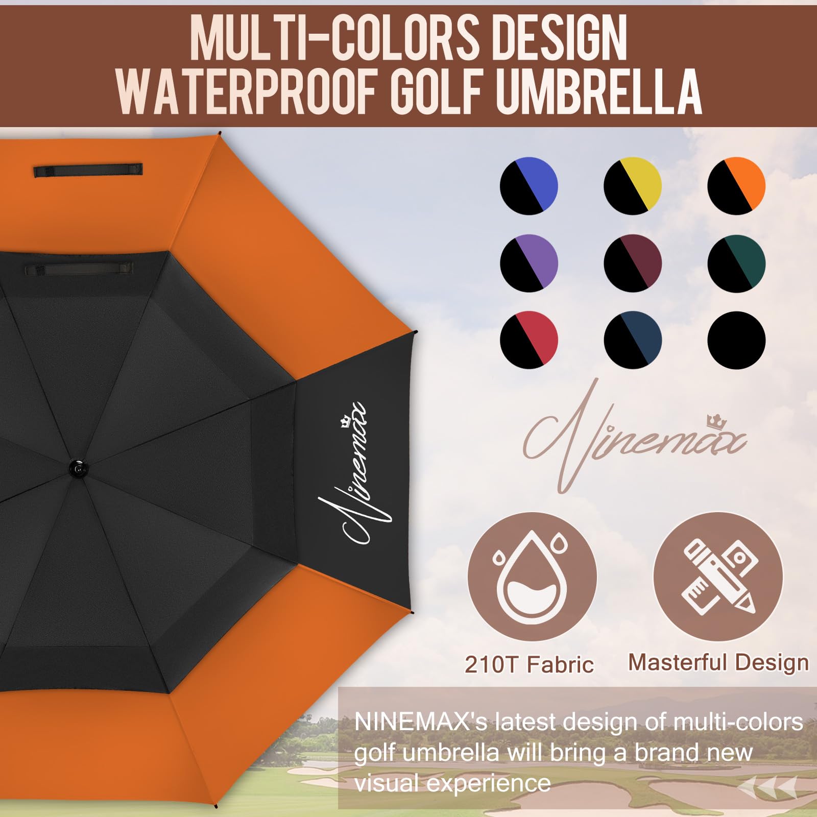NINEMAX Grand Parapluie Golf, Ombrelle Grande Taille Anti Vent Solide Résistant, XL/XXL Parapluies Geant Tempete Incassable pour Homme Femme 2 Personnes