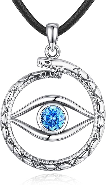 Eusense Evil Eye Necklace, 925 Sterling Silver Snake Necklaces, Blue Eyes Pendant, Third Eyes Jewellery Gift for Women, Men