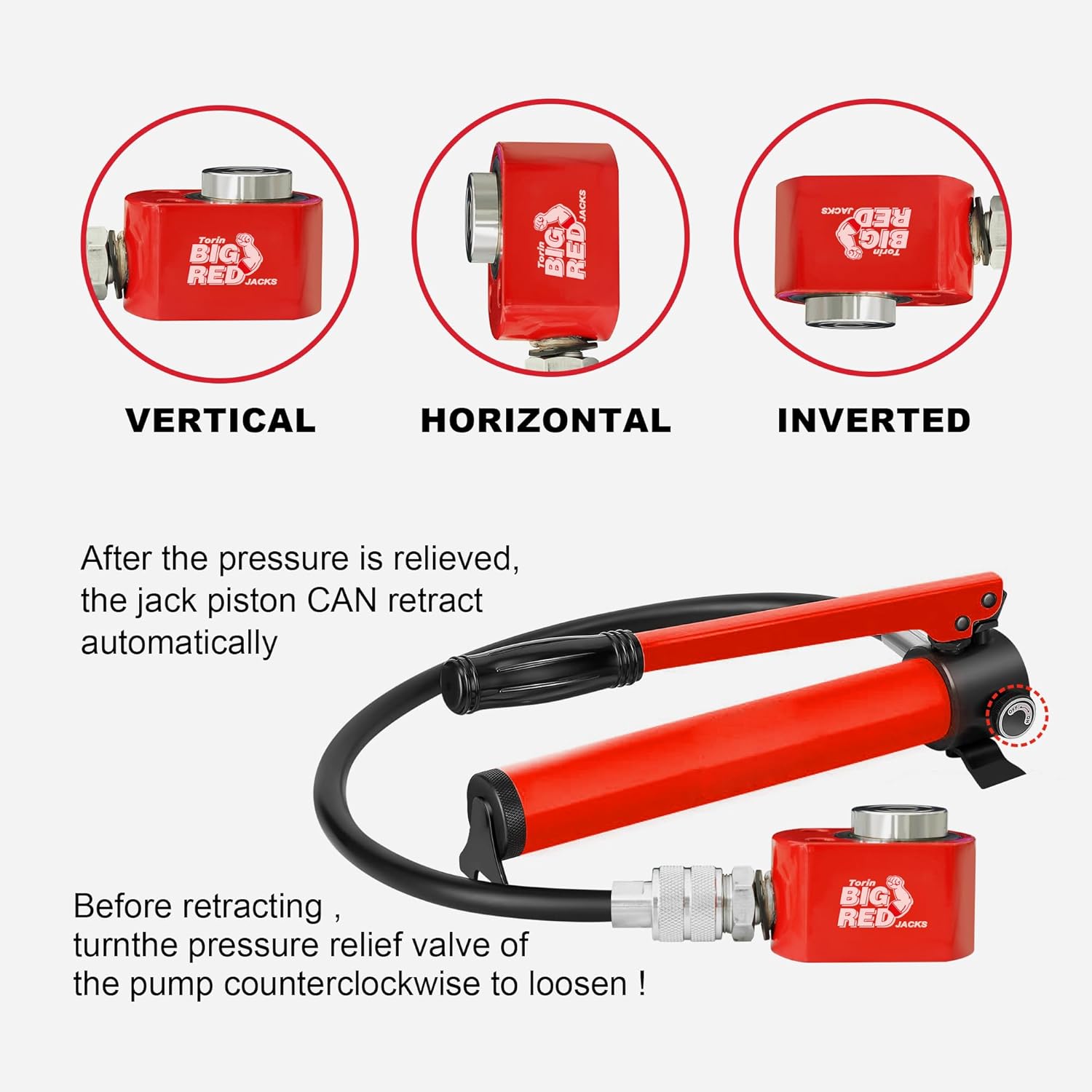BIG RED ATRB2010R Torin Power Hydraulic Ram Cylinder Jack: Single-Acting Mini Jack, 0.39" Stroke for Shipbuilding, Bridge, Construction, Precision Machinery, Small Spaces - 10 Ton (20,000 lb) Capacity