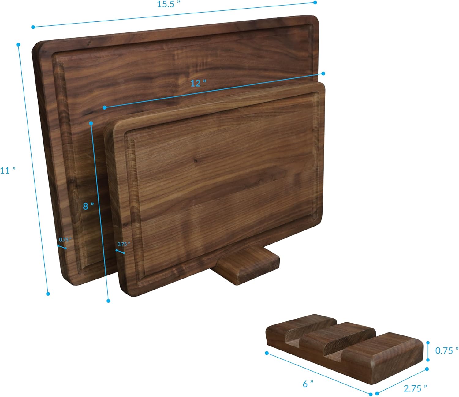 Delice Walnut Rectangle Cutting Board with Juice Drip Groove - Set of 2