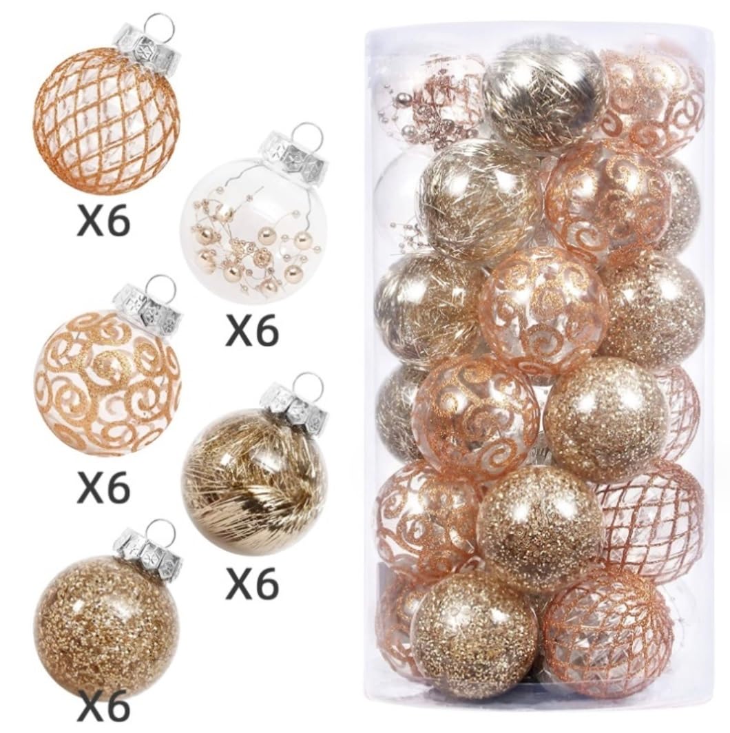 Weihnachtskugeln für den Baum, Weihnachtskugel-Ornamente, 30-teiliges Christbaumschmuck-Set, bruchsicher, durchsichtige Kunststoff-Kugeldekoration, Ornamente für Weihnachten, Urlaub, Party, Dekorati