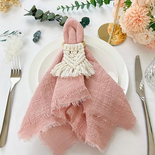 Miniatura 3 de Servilletas de tela de ajedrez hechas a mano de 17 x 17 pulgadas, juego de 12 servilletas de gasa de lino con flecos, servilletas suaves