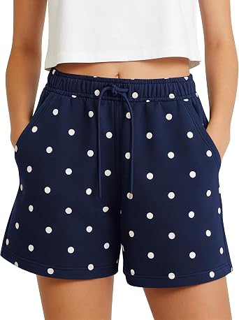 TERIVEEK Polka Dot Shorts Women Drawstring High Waist Workout Sweat Shorts
