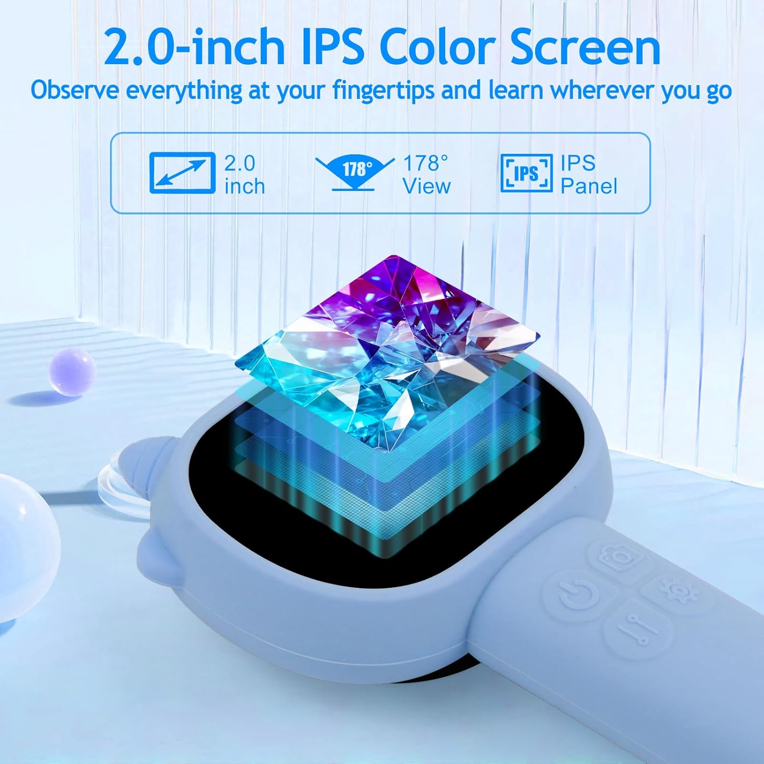 Kids Microscope 500X with 2" IPS Screen - Mini Handheld Digital Microscope with 1080P HD Imaging, 8 LED Lights, Photo & Video, Portable STEM Science Toy Gift for Boys & Girls Ages 3-12 - Blue