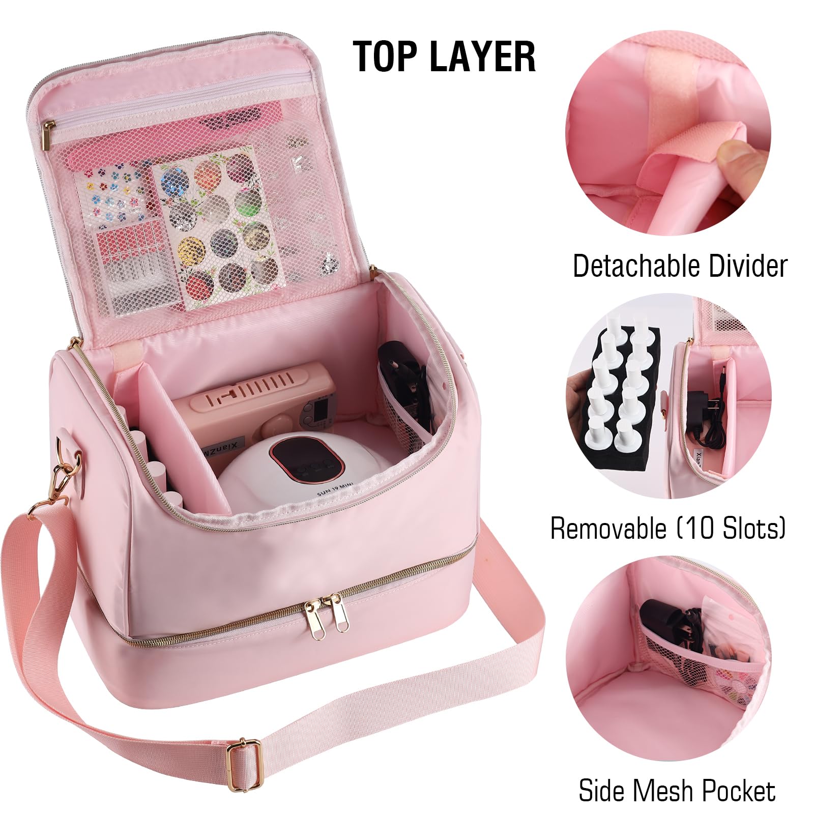 GR69N Custodia organizer per smalto per unghie, organizer per unghie, contiene lampada per unghie e 50 flaconi di smalto, custodia da viaggio per nail tech, borsa organizer impermeabile per accessori