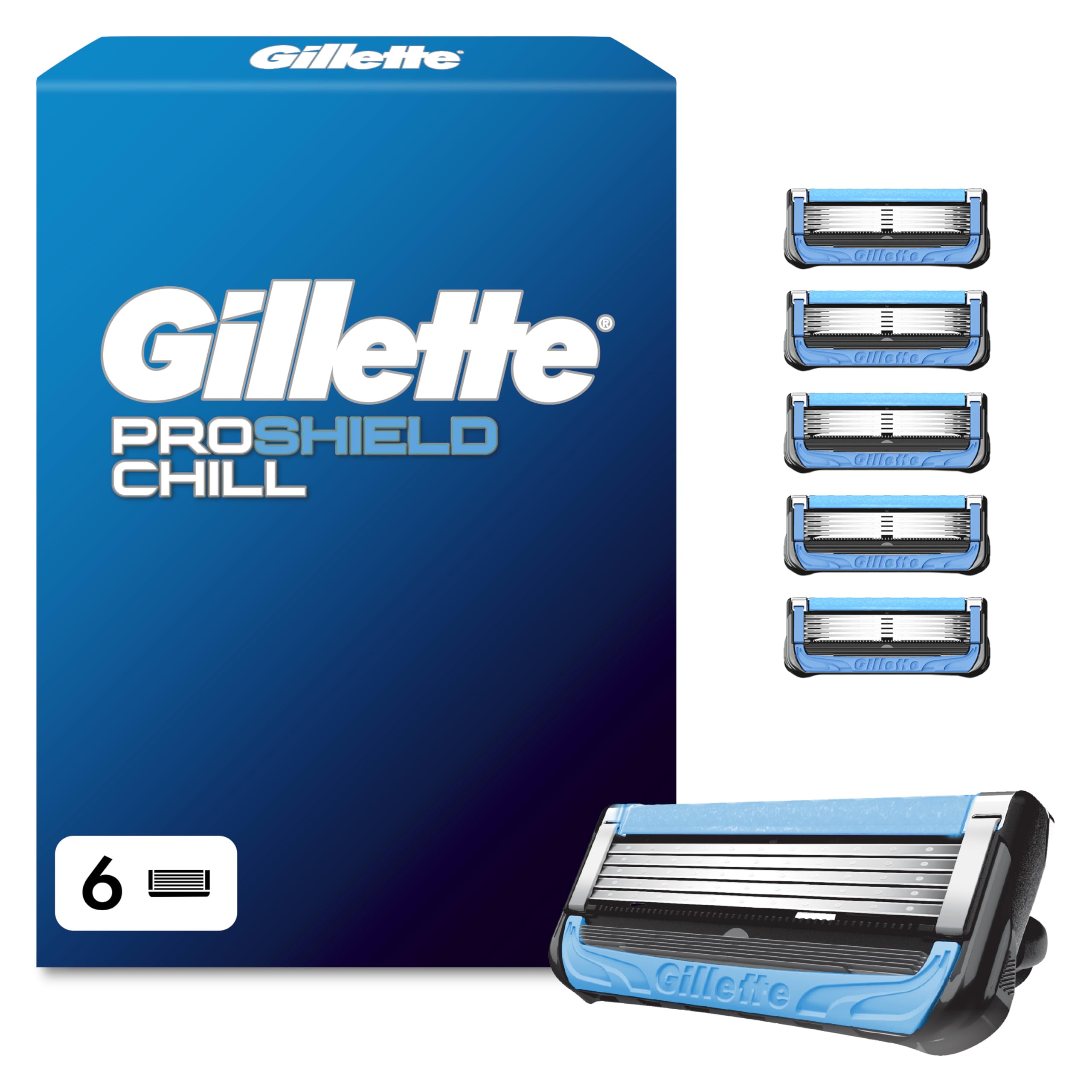 Gillette Proshield Chill Rasierklingen Herren, 6 Original Ersatzklingen für Nassrasierer mit 5-Fach Klinge, Kühl-Technologie für Angenehme Rasur