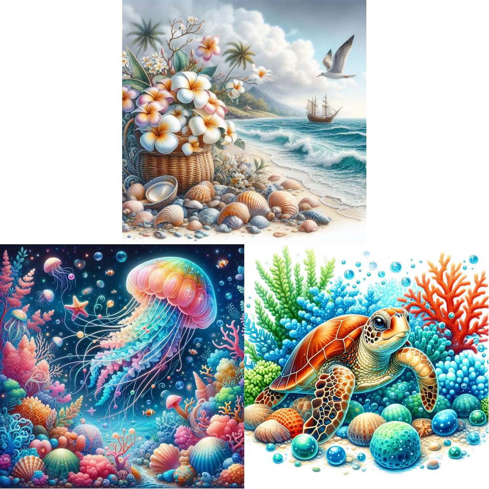 Kexpery 18+19+20 Flowers And Shells Art Kit Diamond Painting Landscape 5D Round Diy 40X40cm For Adults Beginners Home Decoration Original Gift