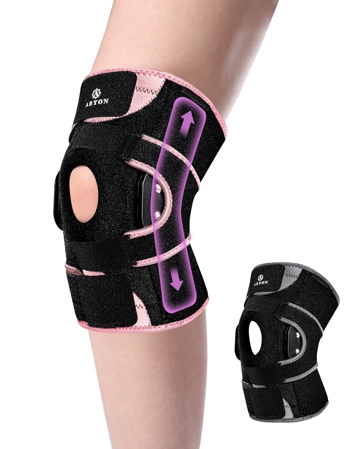 ABYON Hinged Knee Brace Medium to Plus Size for Men & Women Meniscus Tear, ACL/MCL Pain, Arthritis - Maximum Knee Support with Metal Side Stabilizers,