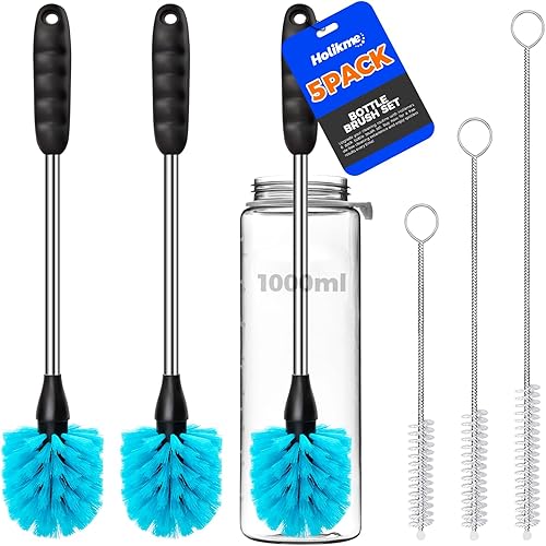 Miniatura 10 de Holikme Juego de 6 cepillos, limpiador de acero inoxidable de mango largo de 14 pulgadas, 3 cepillos para pajillas, cepillo de limpieza 4 en 1