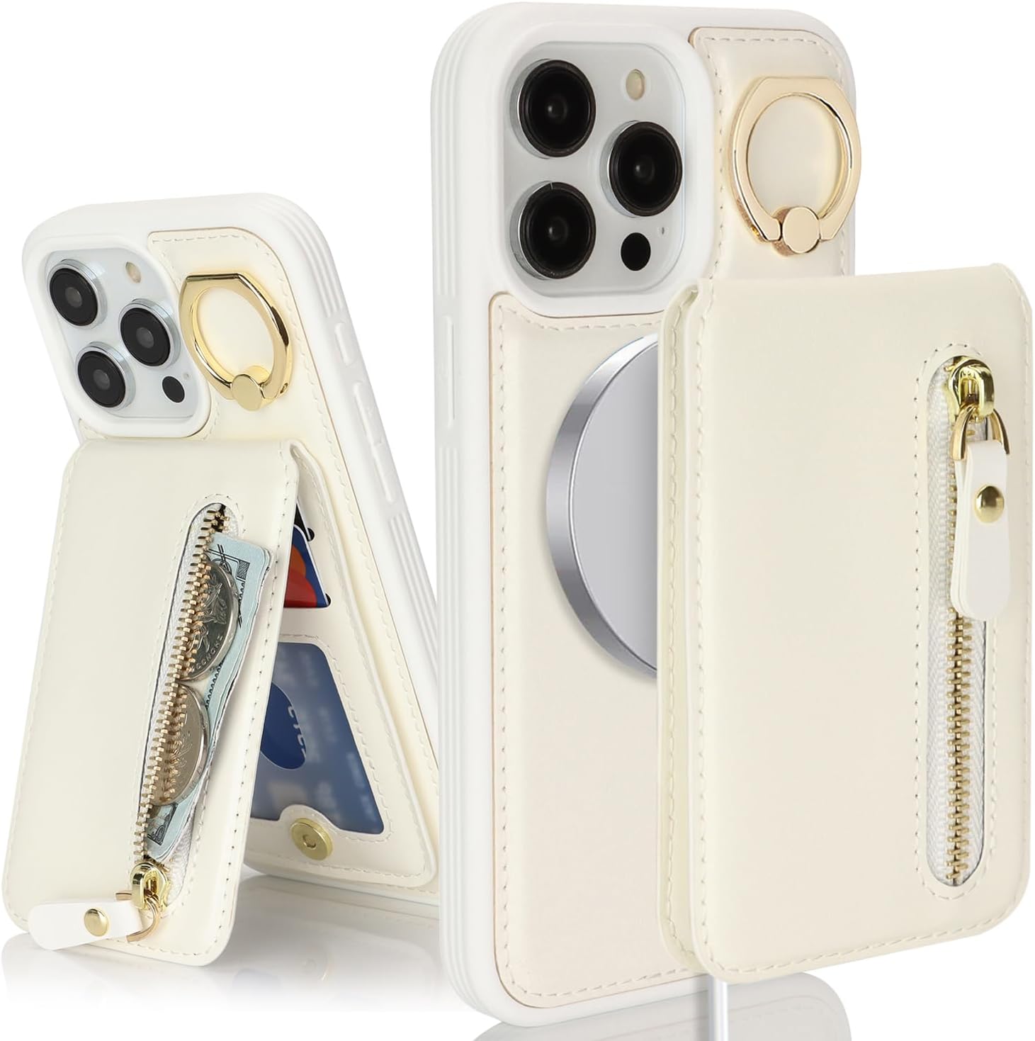 for iPhone 15 Pro Max Phone case with Card Holder -White