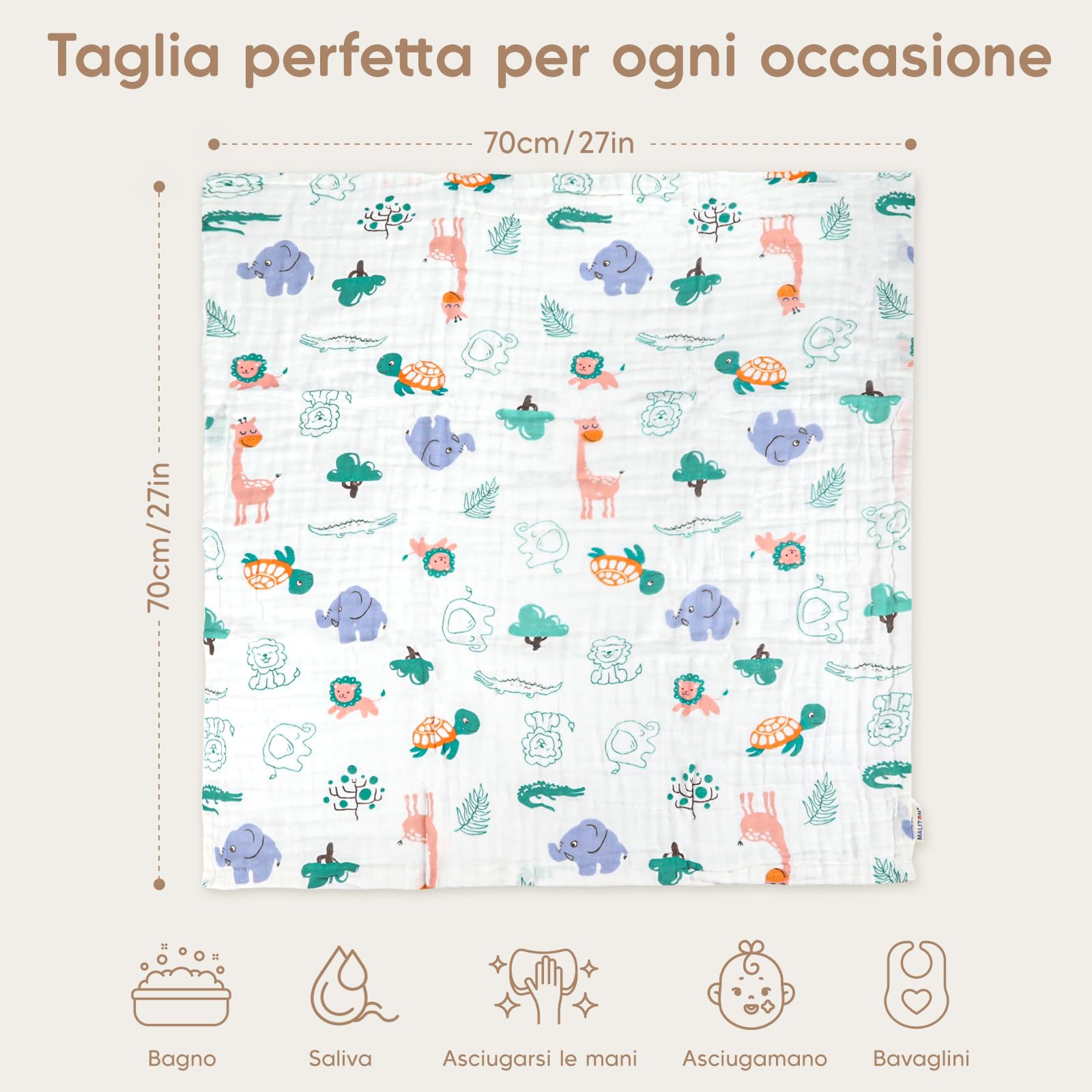 Maliton Mussole Neonato 6 pezzi Cotone 70x70cm Unisex