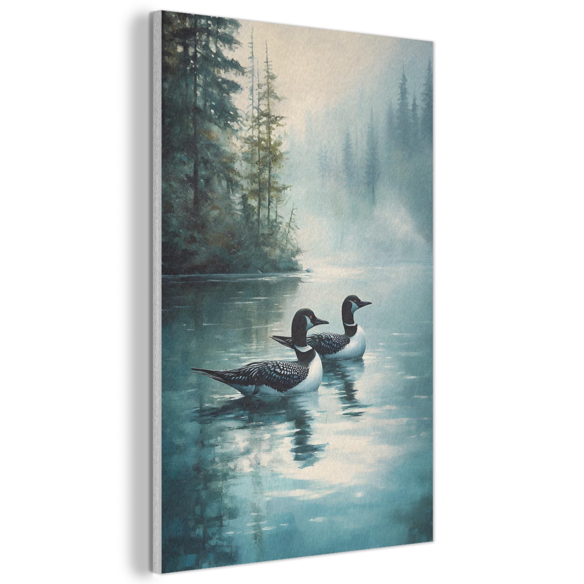 MuchoWow© Felt Panel 60x90 cm Room Style Piece Wallfillers Visual Display Decoration Wall Art Forest - Water - Ducks - Foggy