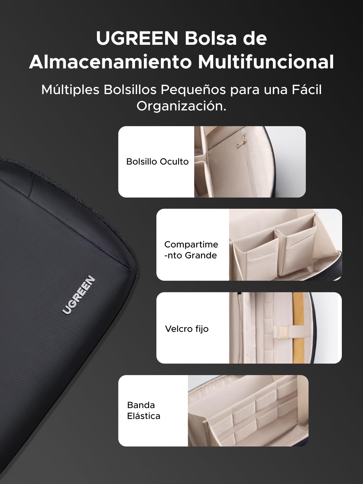 UGREEN Organizador Viaje Almacenamiento de Accesorios Electrónicos, Bolsa de Cable Impermeable Todo en Uno Negra
