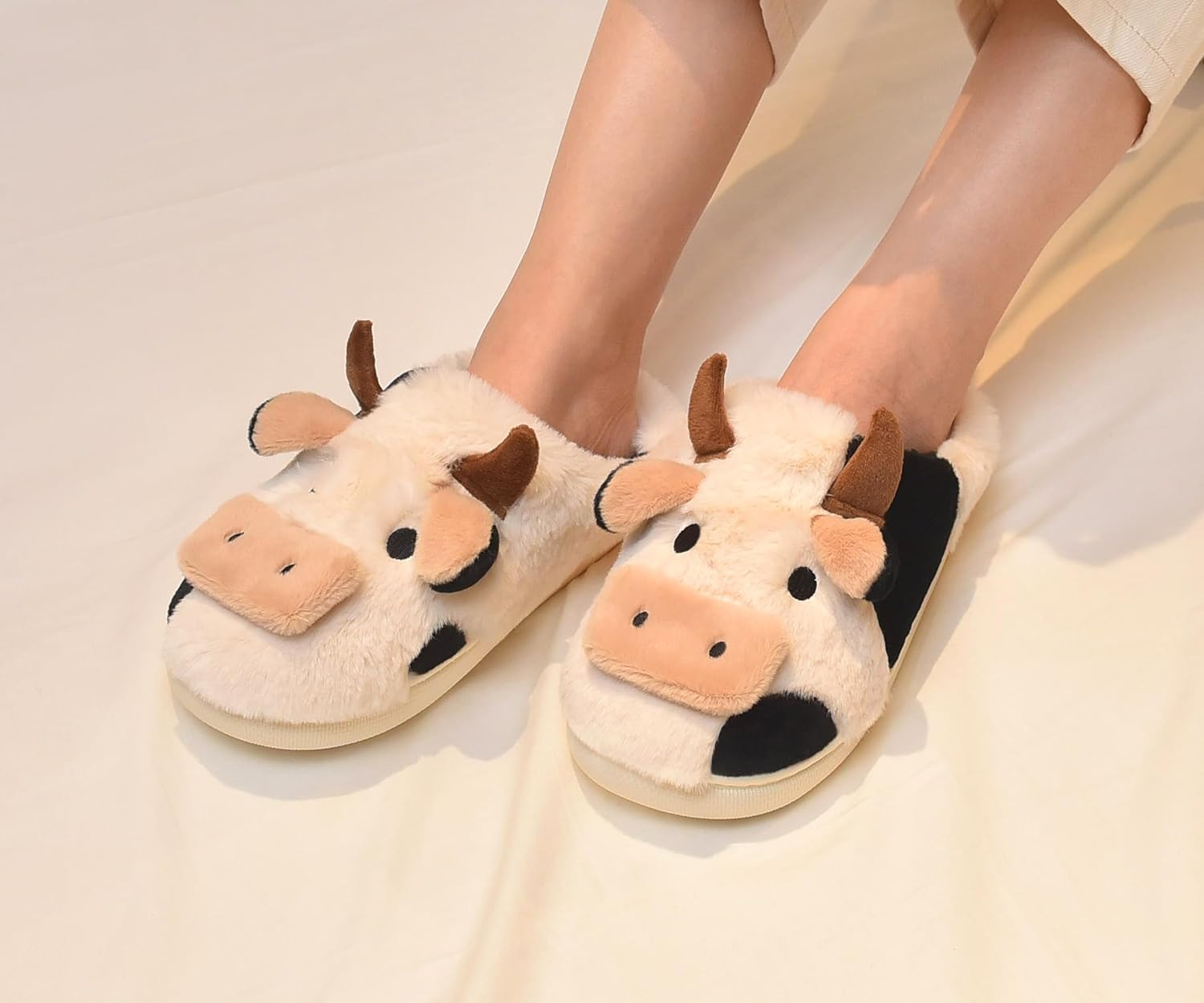 Fuzzy Cow Slippers for Women Men Adults, Fluffy Plush and Cozy Cotton House Slippers for Indoor Outdoor Bedroom, Warm Furry Cow Print Slipper for Winter Spring Fall - Image 4