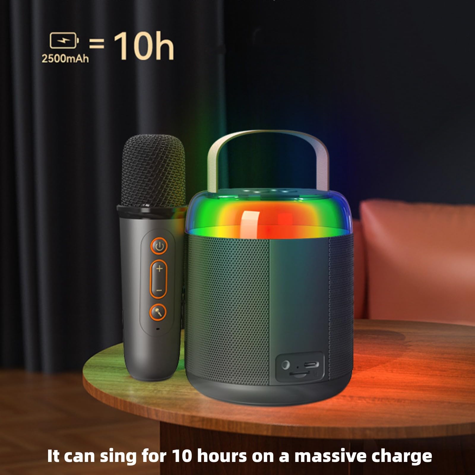 Macchina per karaoke Bluetooth ricaricabile, altoparlante portatile con microfoni wireless e luci a LED, effetti che cambiano la voce, giocattolo per karaoke, lettore karaoke, per feste di compleanno