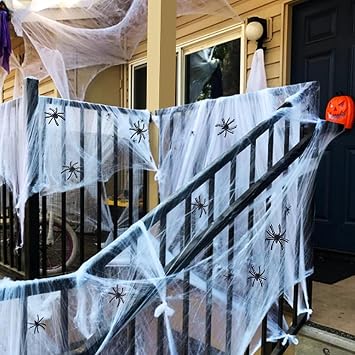 HANPURE Halloween Decorations Outdoor Spider Webs - 1000 Sqft Stretchable Cobwebs