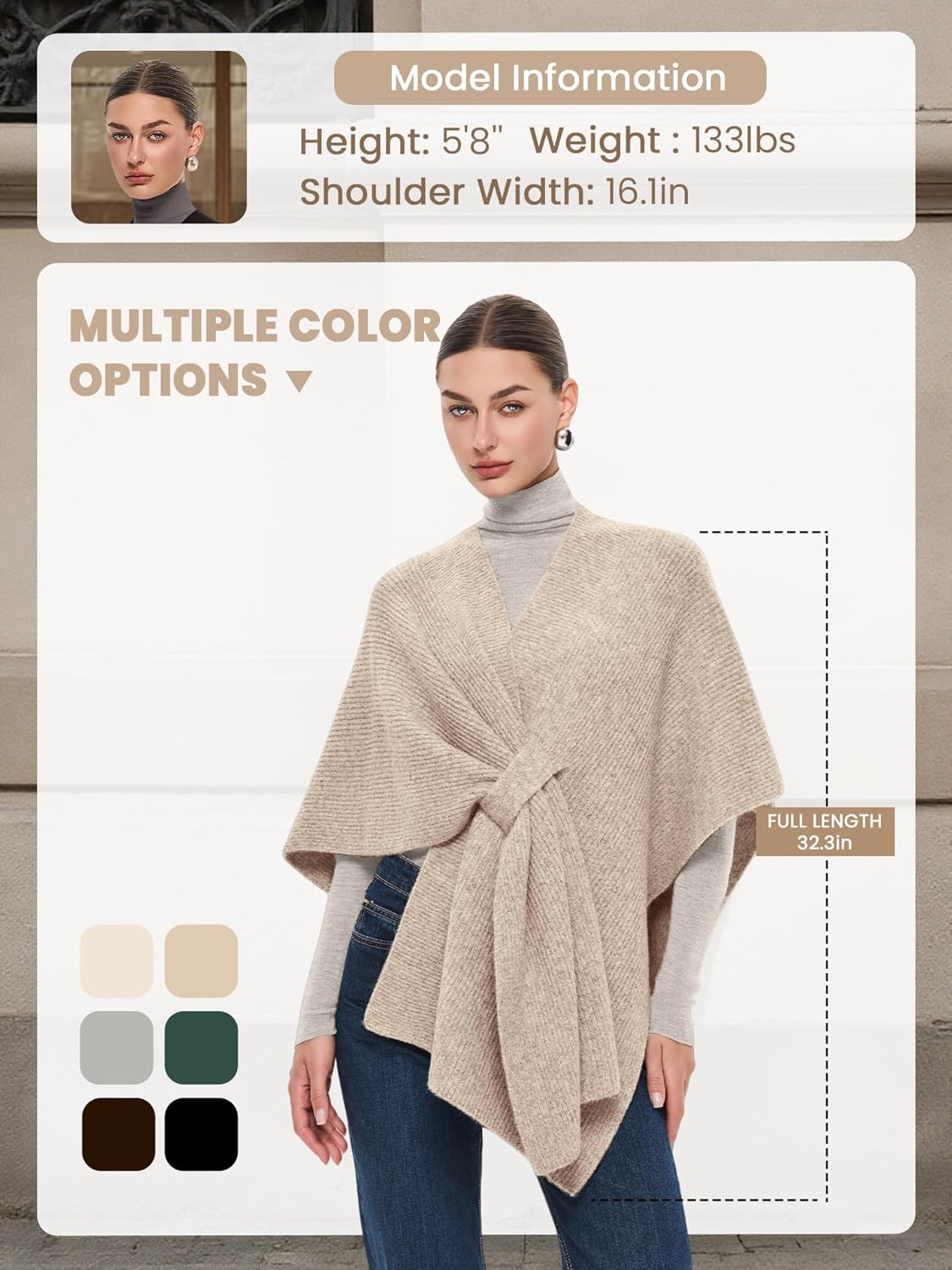 PULI Womens Crossover Front Shawl Wraps Casual Warm Knit Travel Poncho Shawls for Fall Winter - Image 6