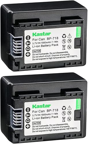 Kastar Batería BP-718 (paquete de 2) para Canon BP-718 BP-727BP-709 CG-700 y VIXIA HF M50 HF M52 HF M500 HF R30 HF R32 HF R40 HF R42 HF R50 HF R52