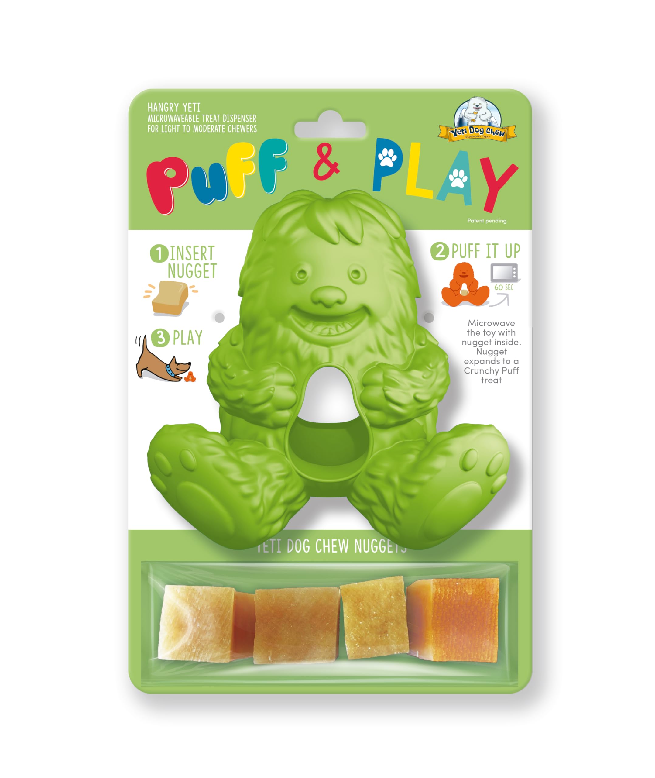 Yeti Puff and Play Hundespielzeug Interaktives Nuggets Leckerlis Spender Puzzle, Spaß Stimulierendes Kauspielzeug für Zahnen, Verhaltenstraining, Angstberuhigung, für leichte bis Moderate Kauer, Grün