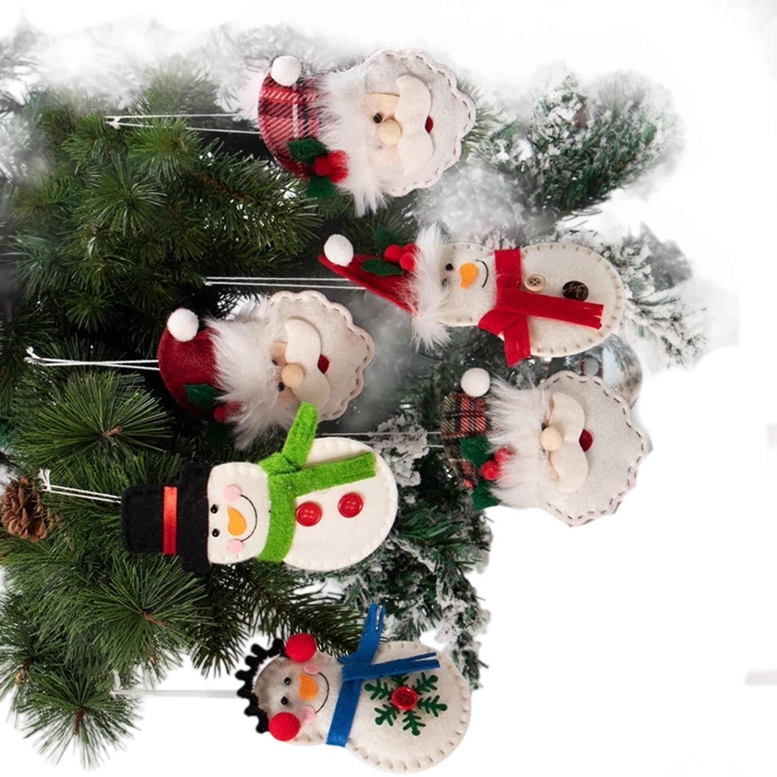 Qusinfc Christmas Tree Ornament Cartoon Fabric Santa Reindeer Snowman Hanging Decoration for Mantels Wreath Holiday Decoration Fabric Holiday