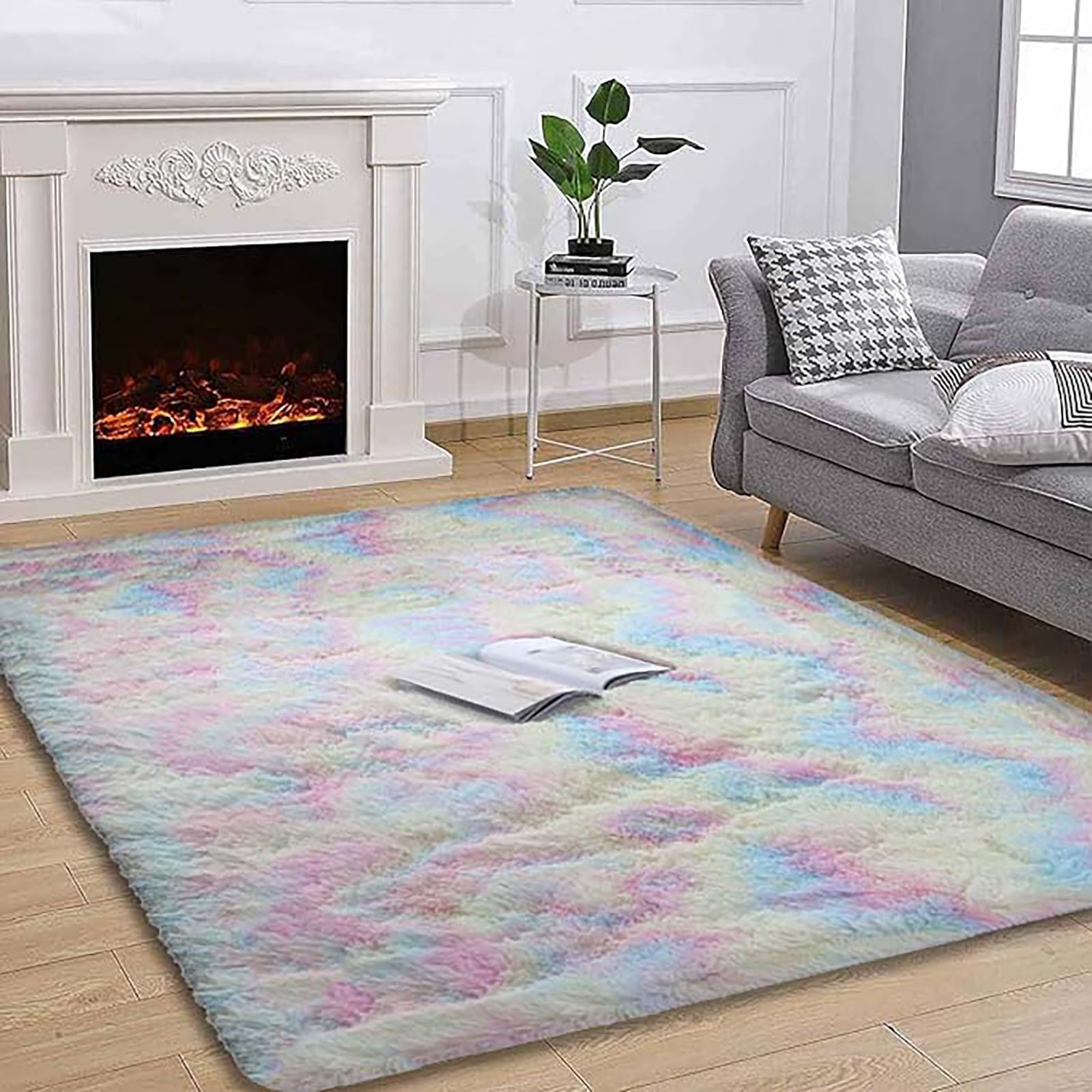 Tapis hirsute doux à poils longs tie-dye pour sol de chambre à coucher