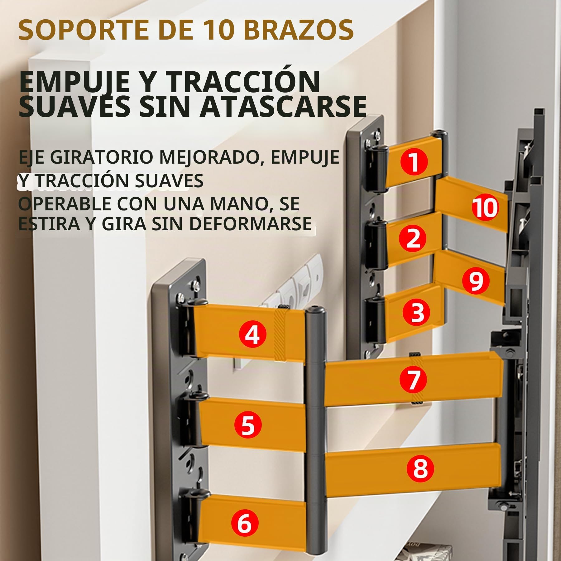 Soporte TV de Pared 10 Brazos Gran Carga 180 kg para Televisiones 70-120 Pulgadas, Articulado con Placa Separada, VESA 800x600 mm, Diseño Ultradelgado 35mm