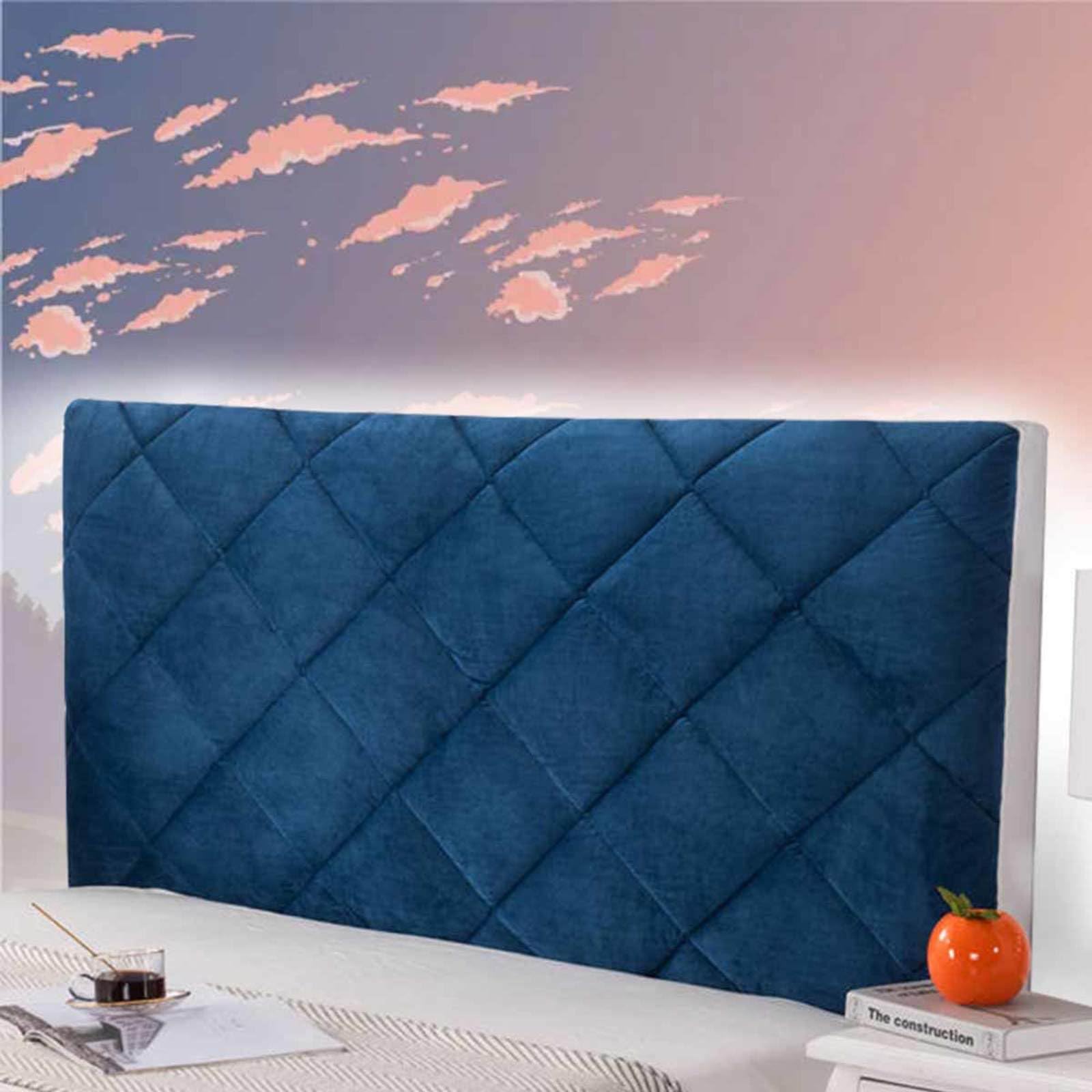 Copri/Copertura Testata Letto Velluto Matrimoniale Imbottito, Copritestata Letto Fodera Elastica Protezione, Coprire Antipolvere Coprire Antipolvere Cover Addensare AntiGraffio, Blu-180cm