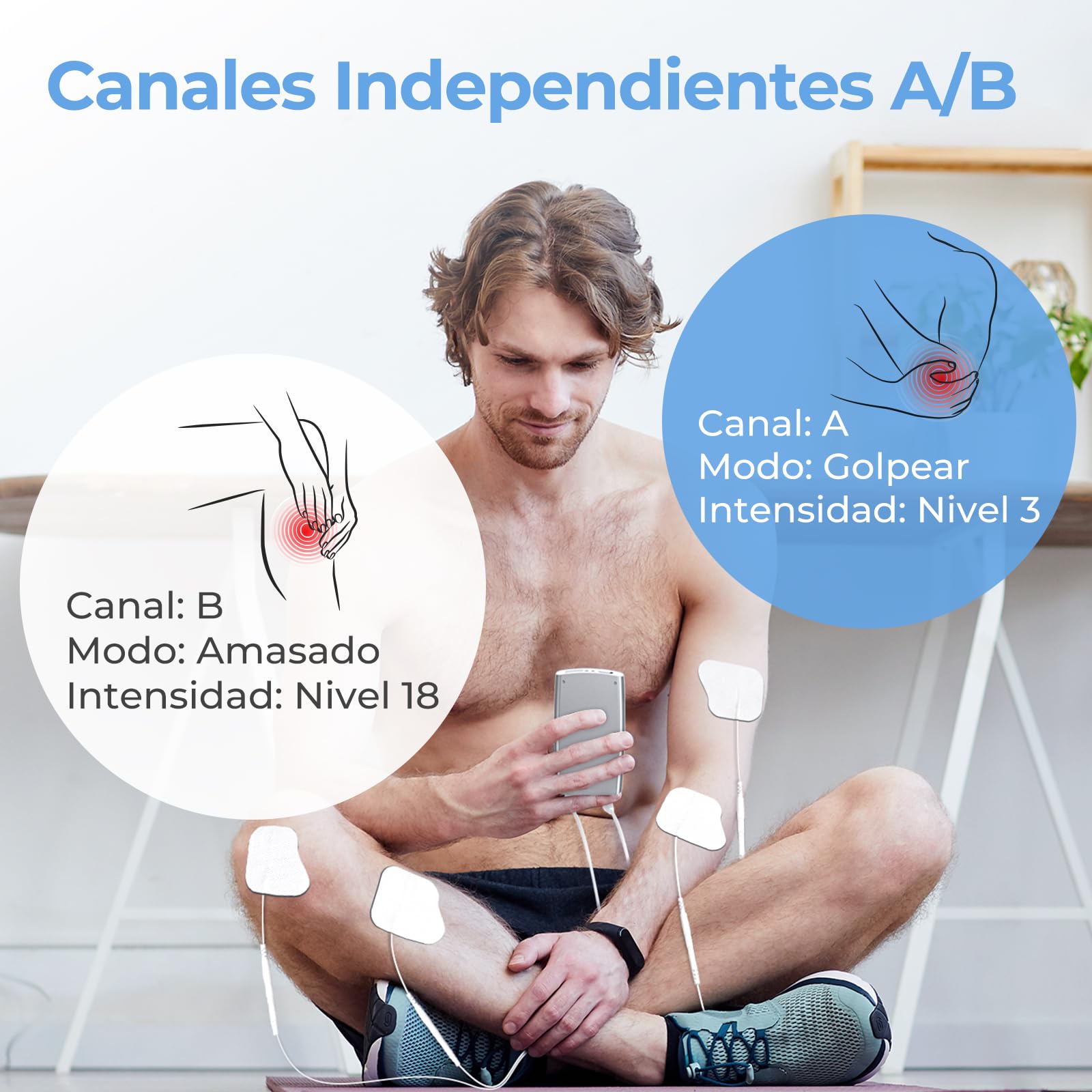 AUVON TENS Electroestimulador Digital, de doble canal para aliviar el dolor, electroestimulador TENS de unidad con 20 modos, 10 piezas de electrodos premium de 2"x 2" con diseño patentado