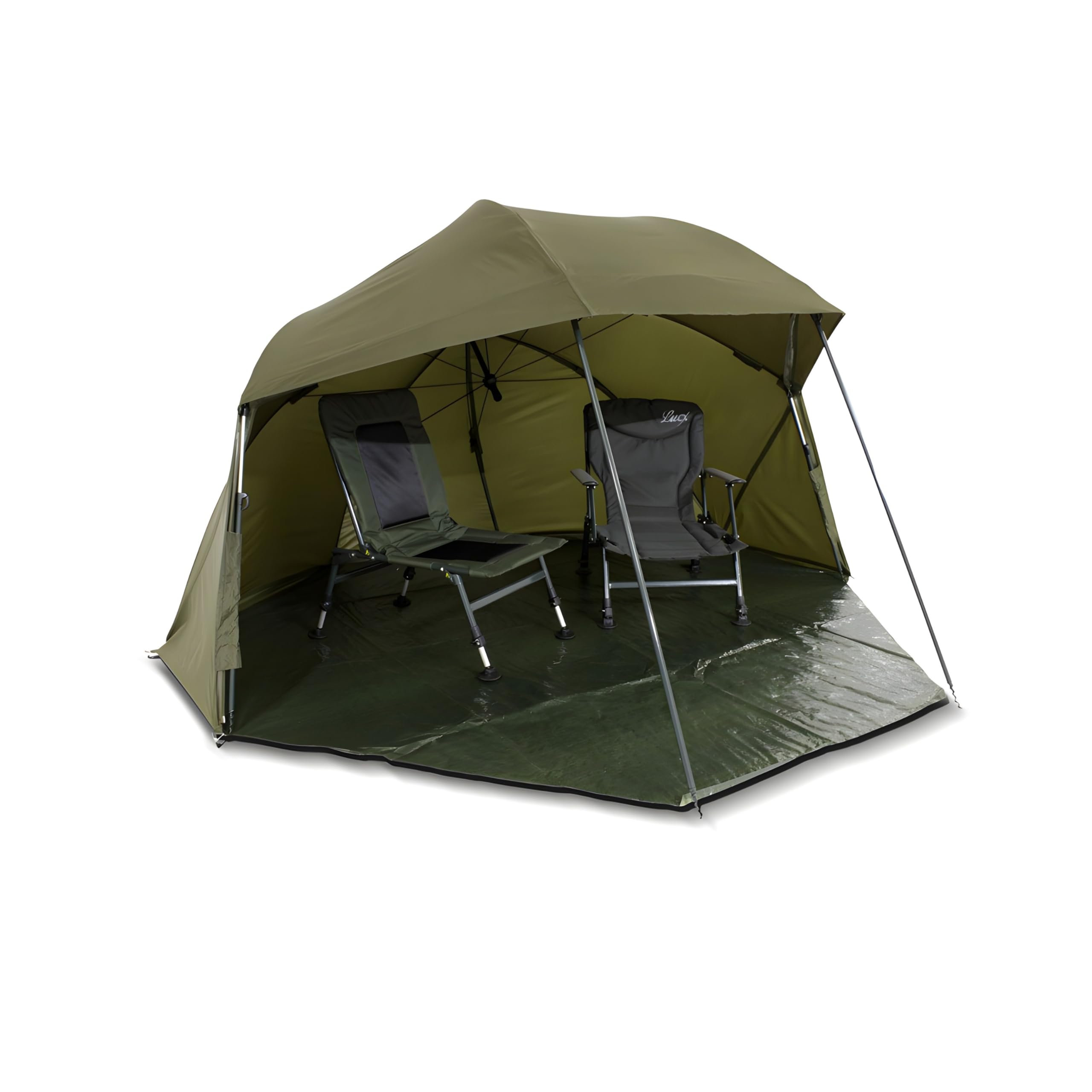 Lucx Wolf Brolly Schirmzelt für 1-2 Mann - wasserdichtes Angelzelt mit 10.000 mm Wassersäule, herausnehmbarer Bodenplane & Abnehmbarer Front - Karpfenzelt & Outdoor Shelter