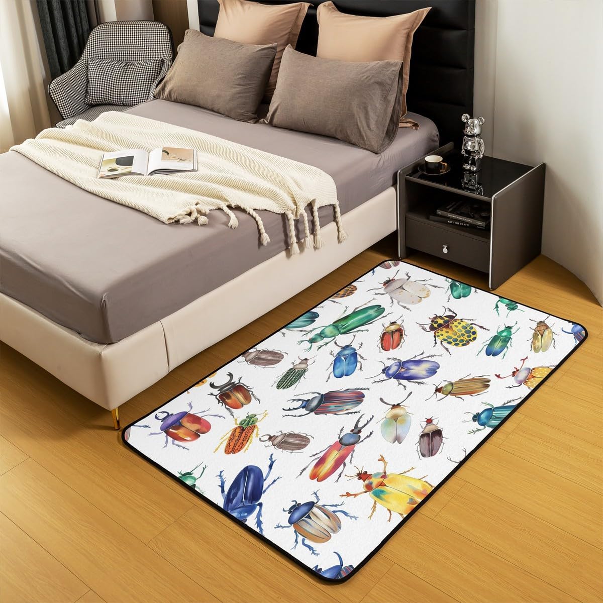 jejeloiu Bug Area Rug 3x5 Flying Bugs Pattern Rugs for Living Room Bedroom for Kids Boys Girls Teens Colorful Beetle Decorative Carpet Nature Theme Non-Slip Indoor Floor Mat Accent Rug