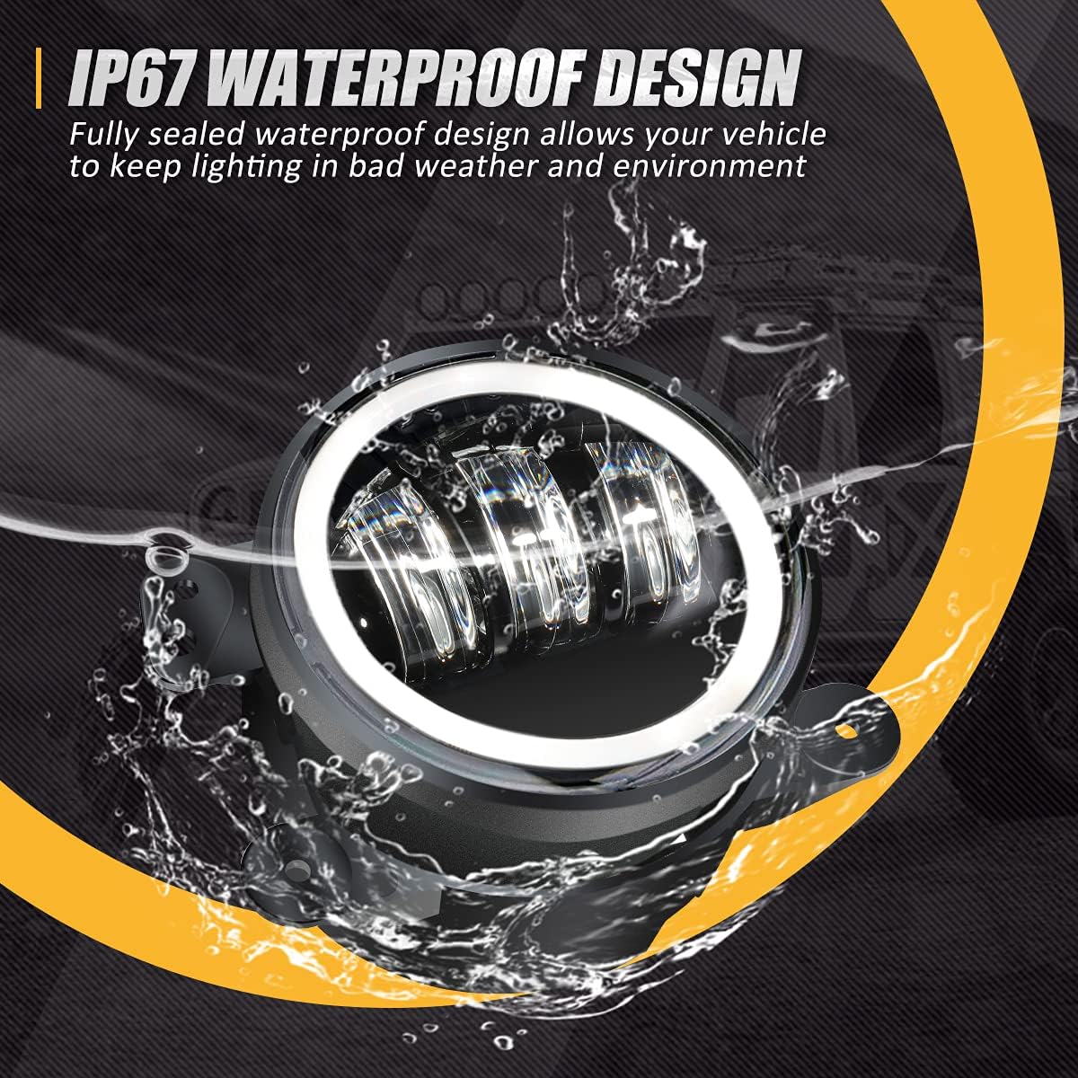 4 Inches LED Fog Lights Assembly w/Halo Ring DRL Turn Signal Compatible with 07-17 Wrangler / 14-18 Cherokee / 11-14 Charger /10-19 Journey (Left & Right) DOT Approved, NVL-FL-001H