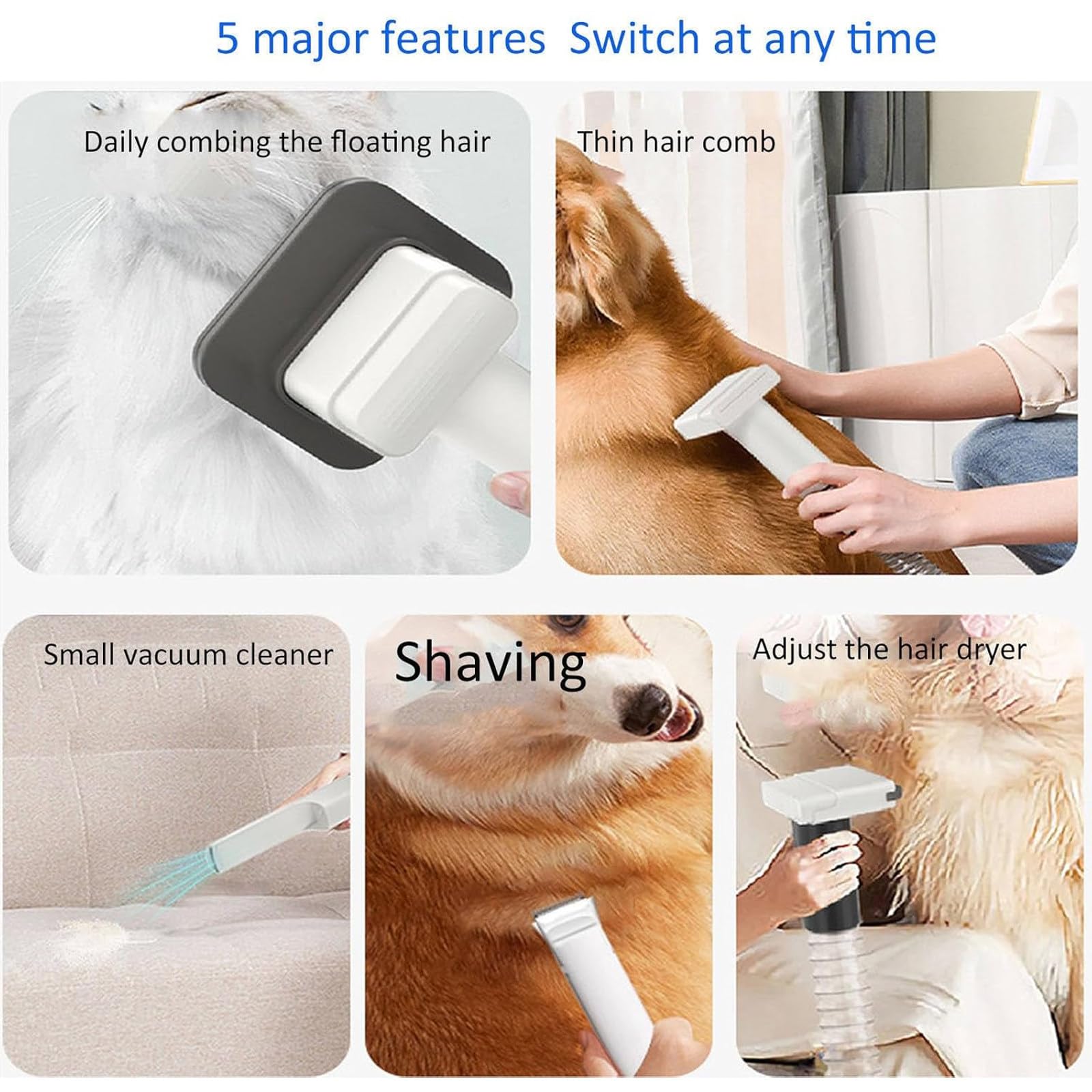 Professionelles Staubsauger-Pflegeset FüR Haustiere, Mit Staubsauger Und Trimmer, 5 Pflegefunktionen, 1,8 L GroßEr StaubbehäLter, FüR Die Fellpflege Von Katzen/Hunden