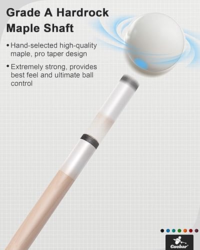 Miniatura 5 de Taco de billar para adultos, 58 pulgadas, 2 piezas, con envoltura de piel sintética 3D, punta de 0.512 in y eje de arce, elige entre 7 colores y 4