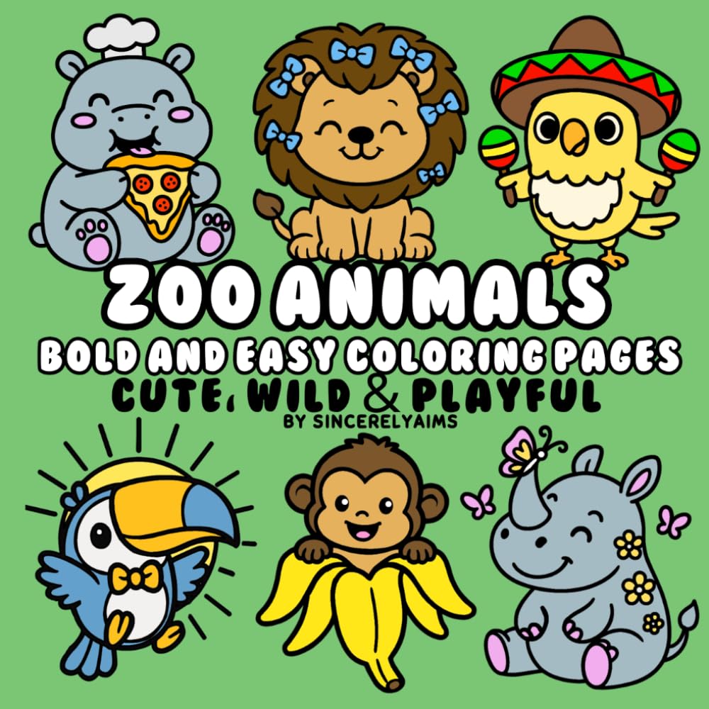 ZOO ANIMALS: BOLD & EASY COLORING PAGES | CUTE, WILD & PLAYFUL