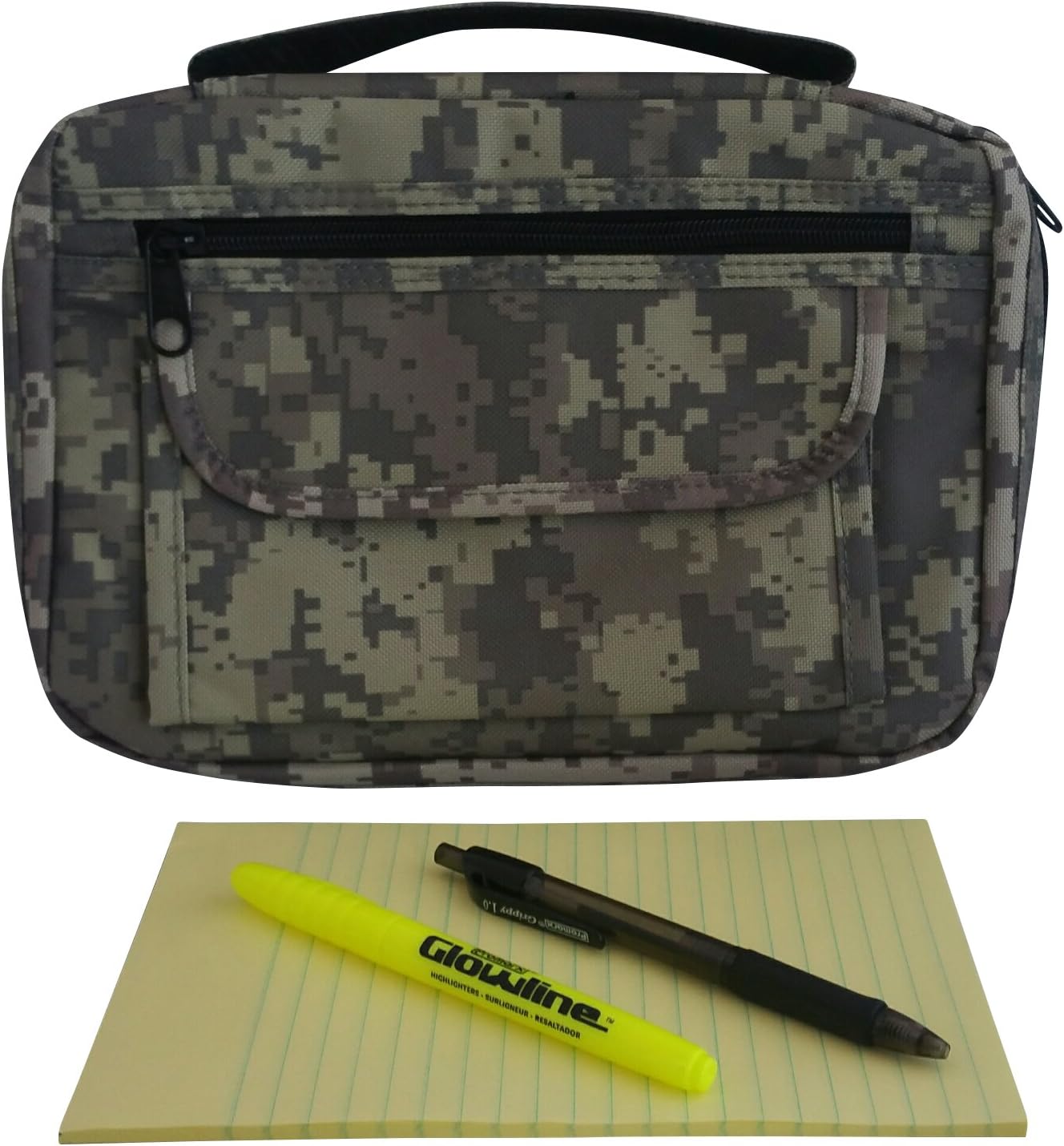 Canvas Digital Camo Bible Cover Holder Handle Zipper Pocket (Extreme Pak) Ink Pen High Lighter 5X8 Inch Legal Pad Combo Bundle