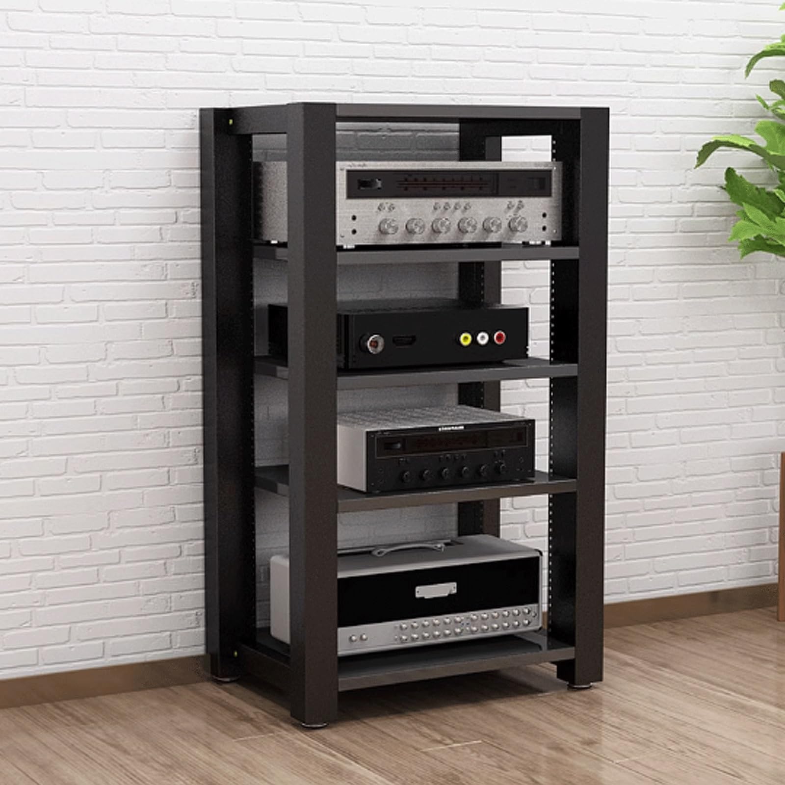 Heavy Duty AV Rack Stand Tower – Scaffale a 5 strati con tubo in acciaio resistente disponibile in 4 misure e 4 colori (nero nero) per Home Theater e apparecchiature audio