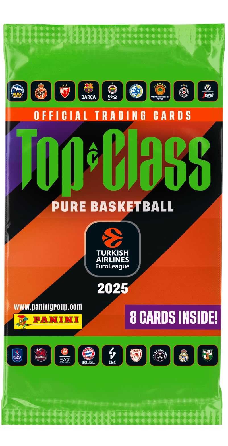 2024/25 Turkish Airlines EUROLEAGUE PANINI Top Class Official Card Collection Caja de 24 bolsas (8 tarjetas por bolsillo)