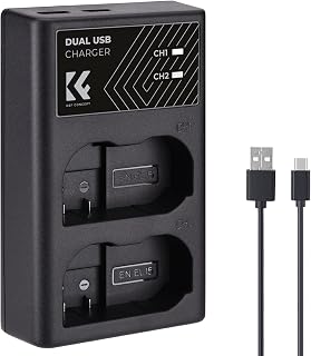 K&F Concept EN-EL15/EN-EL15a/EN-EL15b Dual Slot Fast Camera Charger, Micro USB/Type-C Dual Interface Compatible Battery for Nikon D7000, D7100, D7200, D750, D850, D810, D800 USB Cable Battery Charger